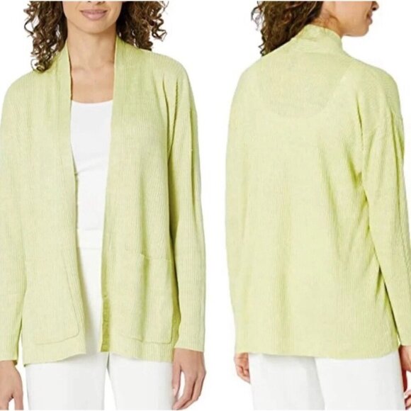 Eileen Fisher Sweaters - NWOT Eileen Fisher Cardigan Organic Linen Delave High Collar in Canary Sz S/P